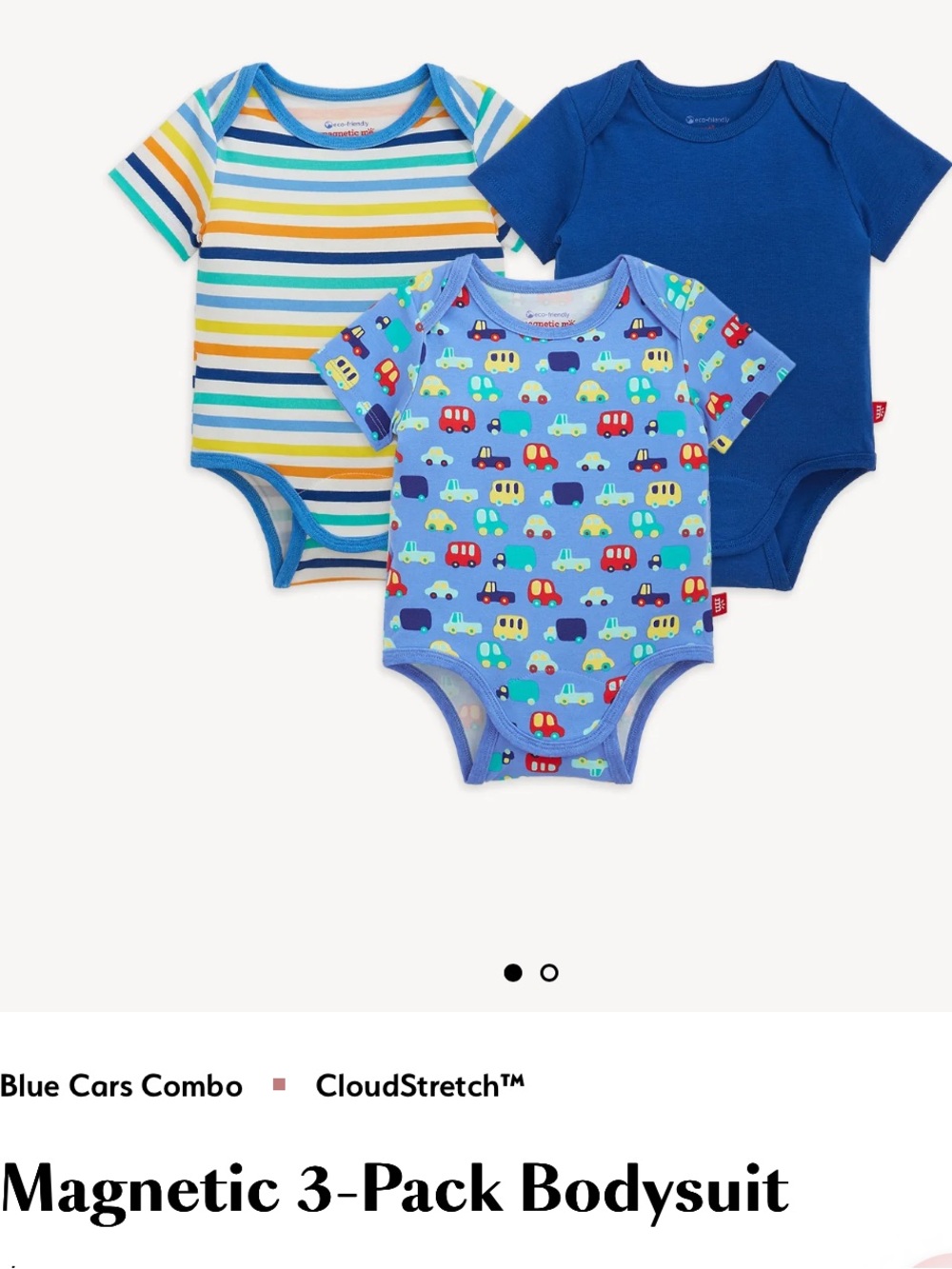 Magnetic Me Blue Multi 3-Pack Bodysuits - Cars, Stripes & Solid